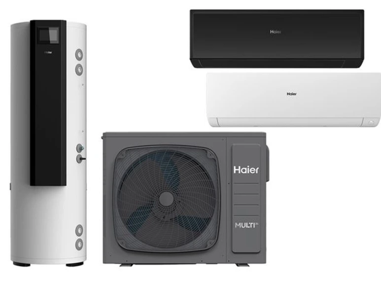 Haier 3S Multi Split Outdoor Unit With Hot Water Tank And Wall Mounts